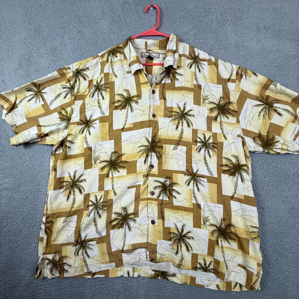 Tommy Bahama XXL Silk Shirt Tropical Palm Tree Print Button Up Menswear